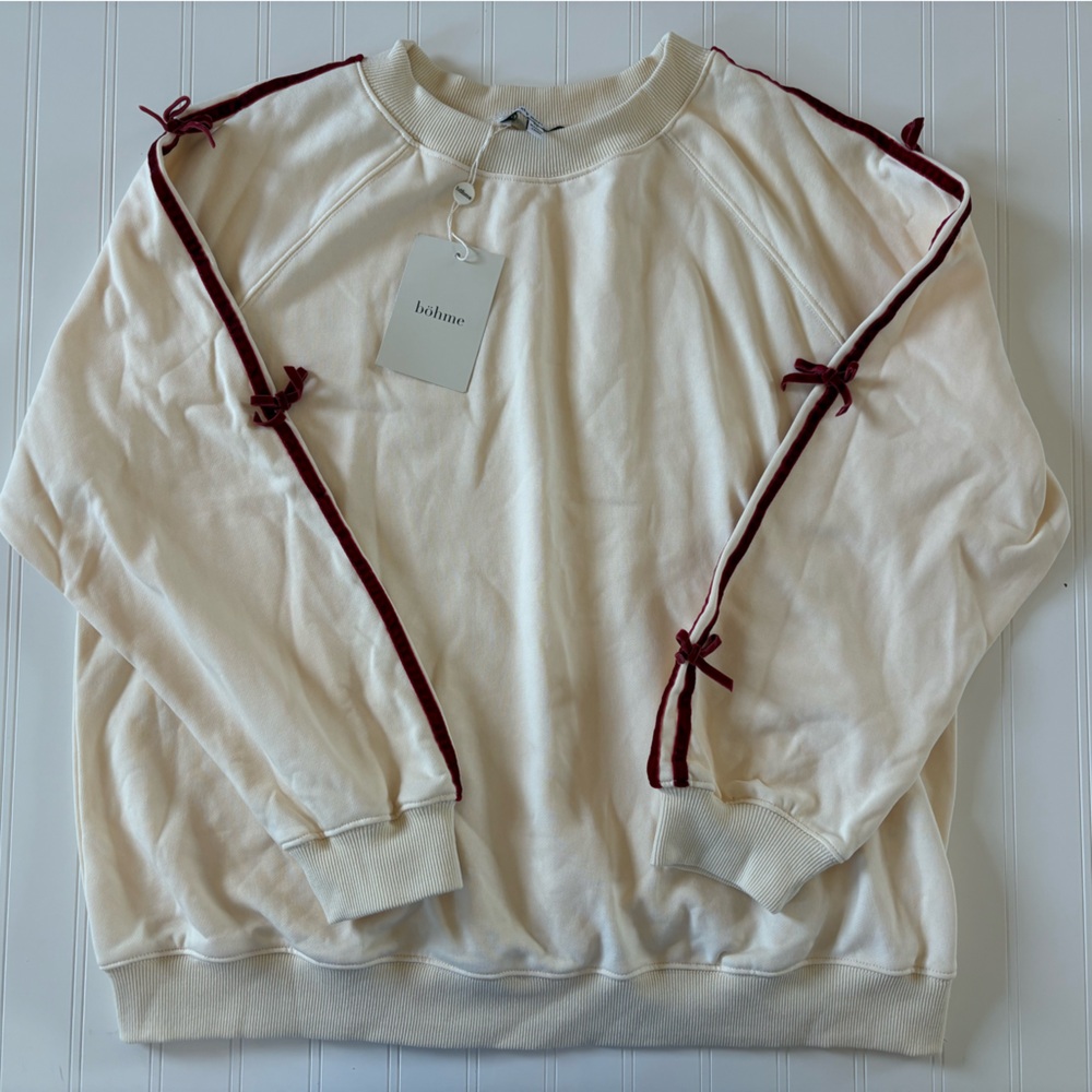 Pretty Garbage Crewneck Sweatshirt With Velvet Bow  Women’s Medium Oversized NWT